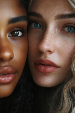 Portrayal of two females with distinctive facial features, highlighting their unique characteristics