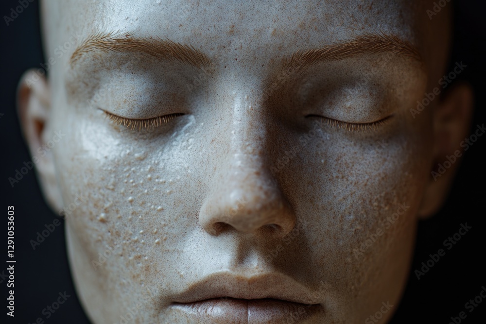 Poster close-up shot of a person's face with noticeable freckles, suitable for use in portraits or as a ill