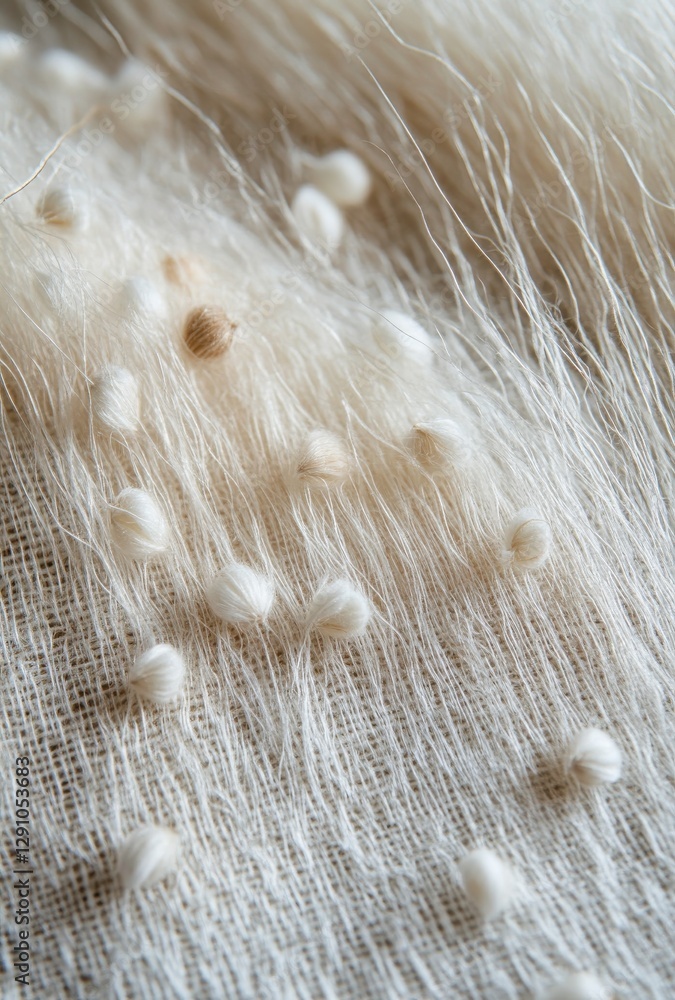 Poster soft textured surface with delicate white fibers and tiny round elements for background design or te