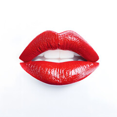 Obraz premium Red lipstick kiss isolated on white background