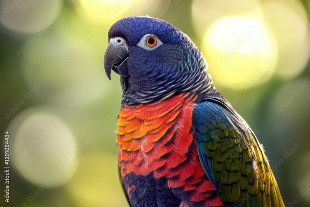 Poster a colorful parrot perched on a tree branch, ready to take flight