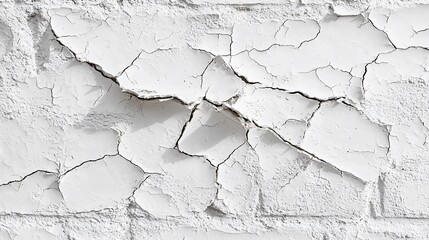 Obraz premium Peeling white paint on brick wall showing crack texture for background or wallpaper use