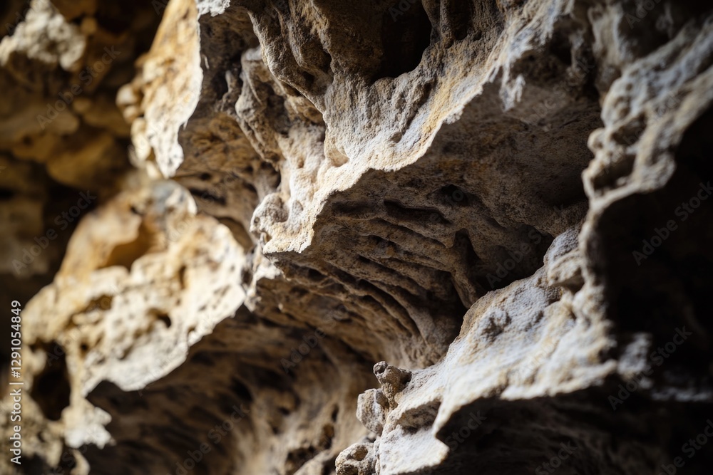 Poster A close-up view of a unique rock formation inside a cave, suitable for use as a background or decorative element