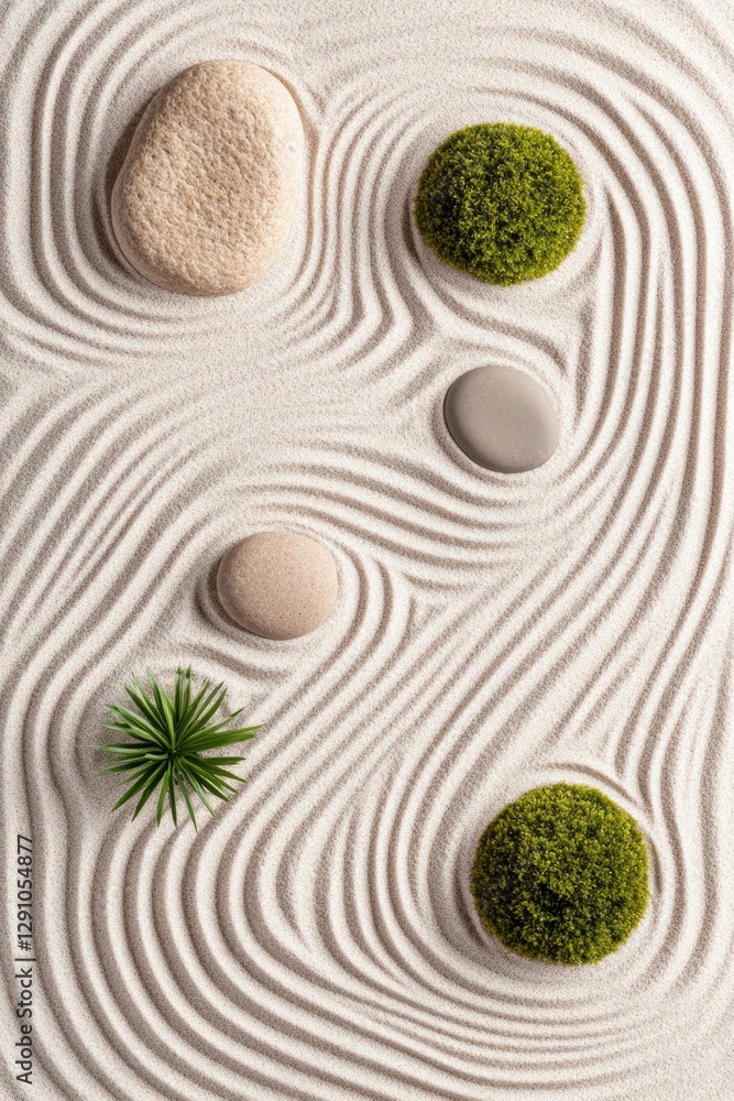 Poster softly flowing sand and natural elements combine to create a calm setting inspired by japandi princi