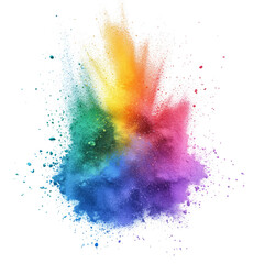 Fototapeta premium Vibrant rainbowcolored paint powder splash isolated on a transparent background for creative artistic projects, rainbow colored paint powder splash isolated