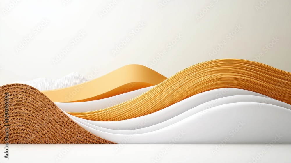 Poster a minimalistic design featuring wavy shapes in white and shades of orange, creating a soothing and c