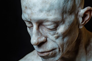 Obraz premium A detailed view of a male statue's face and neck