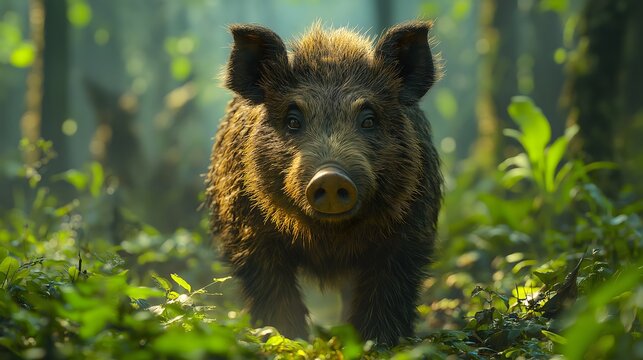Young Wild Boar Forest Wildlife Mammal Nature Animal Jungle Green Vegetation Natural Habitat Hunting Wildlife Photography Environmental Conservation Fauna Wilderness Ecosystem Outdoor Natural Light - Powered by Adobe