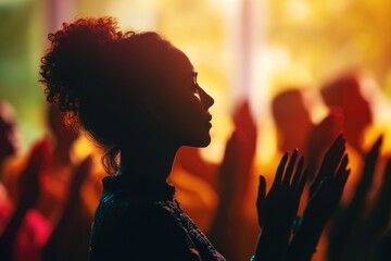A silhouette of a woman with her hands up, conveying a sense of freedom or triumph