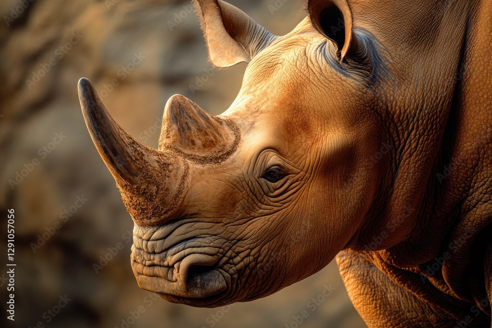 Poster a close-up view of a rhino in its natural habitat at a zoo