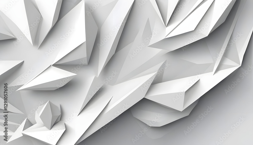 Poster sculptural white geometric shapes create abstract patterns on a smooth gray background in a contempo