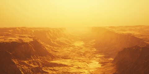 Naklejka premium 3d background minimalistic mockup with space for text, panoramic view of a canyon with warm golden tones