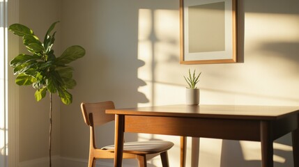 Fototapeta premium bright sunny room interior with table and plant