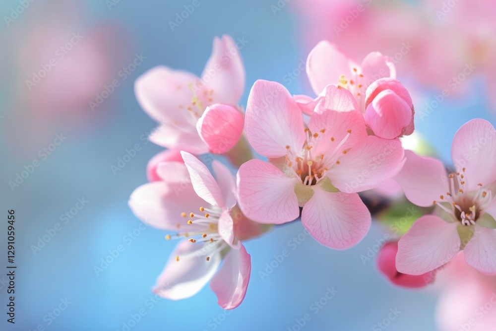 Poster a close-up shot of a pink flower on a branch, great for use in designs or as a standalone image