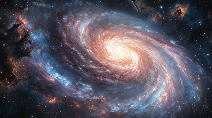 Swirling Galactic Spiral with Vibrant Colors and Stars in the Deep Universe