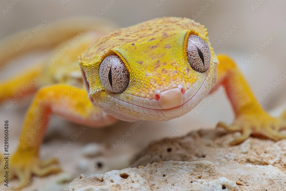 Poster a close-up of a lizard sitting on a rocky surface, showcasing its scaly skin and sharp features