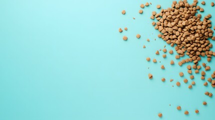 Obraz na płótnie Canvas A large pile of dry dog food on a textured surface ready for feeding pets with a focus on nutrition and care