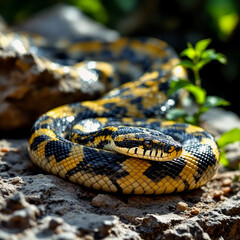 Fototapeta premium Snake Coiled on Rough Rocks
