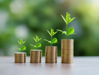 Money Growth Concept: Seedlings on Coin Stacks