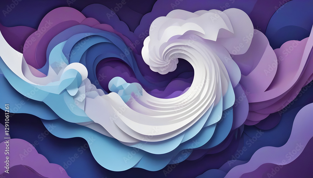 Poster colorful abstract waves in shades of blue and purple creating a dynamic flow against a deep backgrou