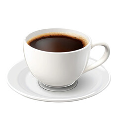 Obraz premium A close-up of a steaming cup of black coffee on a white saucer, perfect for morning routines or cozy moments.