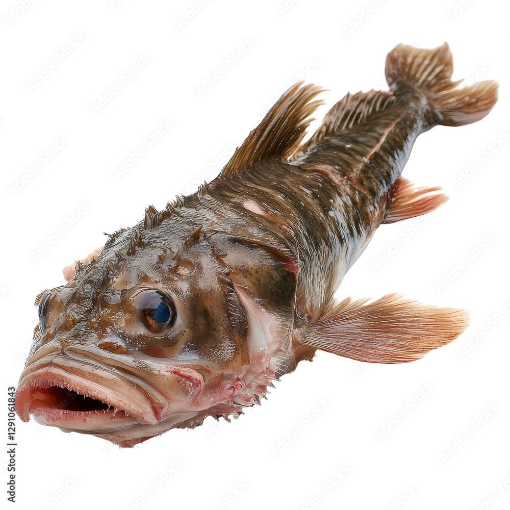 Poster fresh monkfish displayed on a clean transparent background, showcasing its unique features and textu