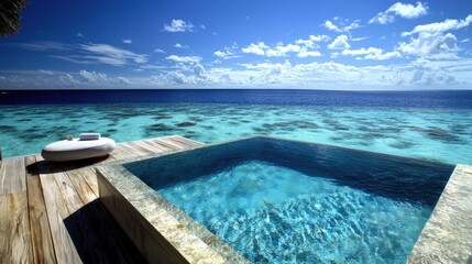 Obraz premium Luxurious Tropical Poolside Retreat with Ocean View and Serenity in Exotic Paradise