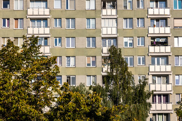 Old type of residential building on Suwalska Street in Brodno district of Warsaw city, capital of Poland