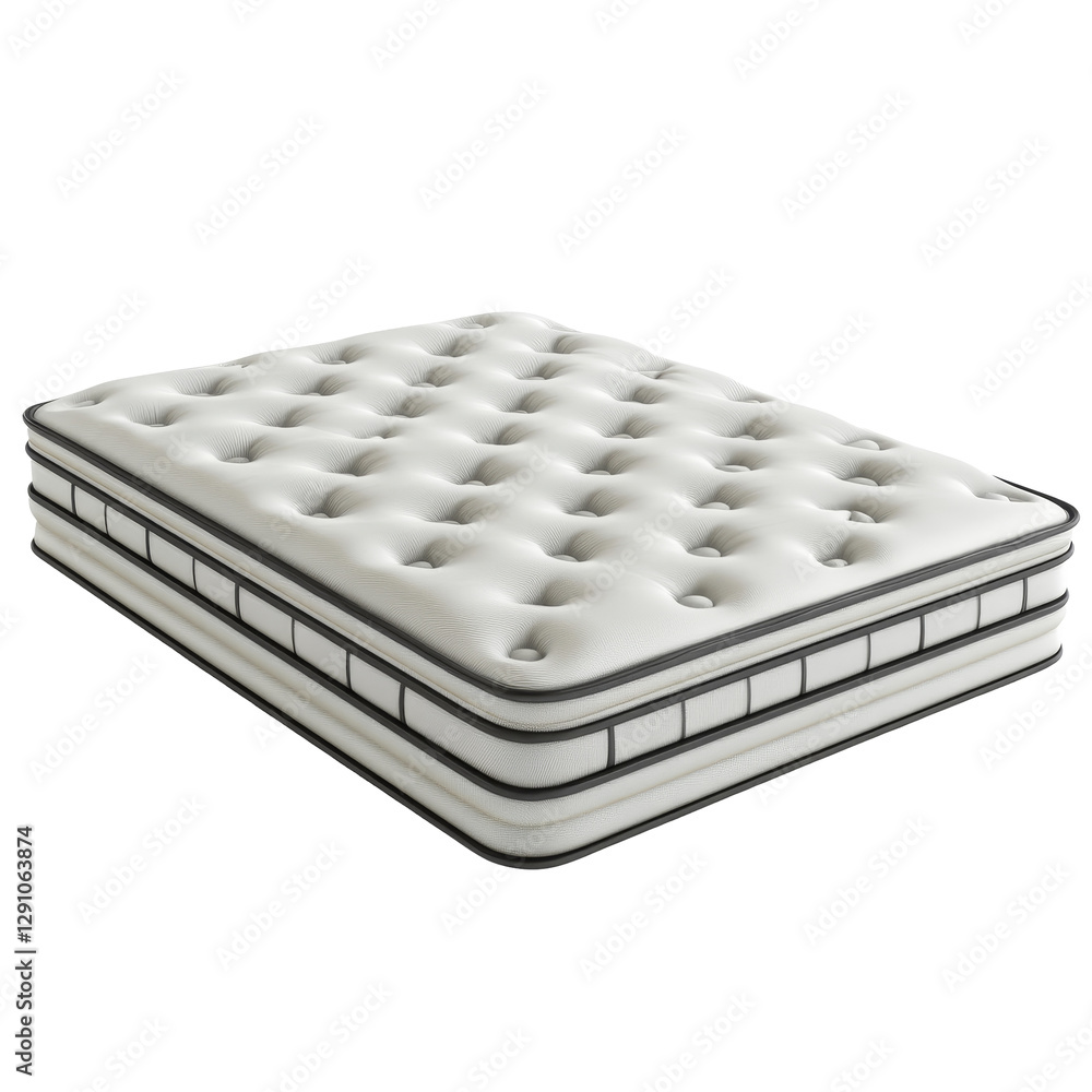 Poster detailed rendering of a modern mattress design isolated on a clean transparent background for produc
