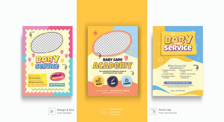 Daycare center and preschool kids editable print flyer Template with Kindergarten, Nursery & School Education Theme