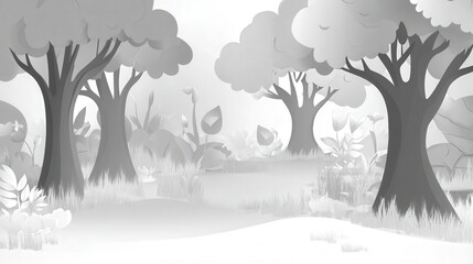 Monochromatic Forest Scene: A Whimsical Paper Cut Landscape