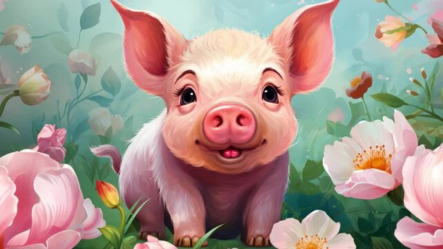 pink pig in the grass