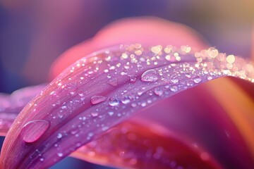Macro Photography of Pink Flower Petals with Water Droplets in Vibrant Colors