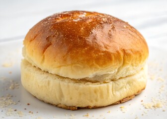 Golden Fluffy Bun Freshly Baked for Delicious Meals and Snacks on White Background