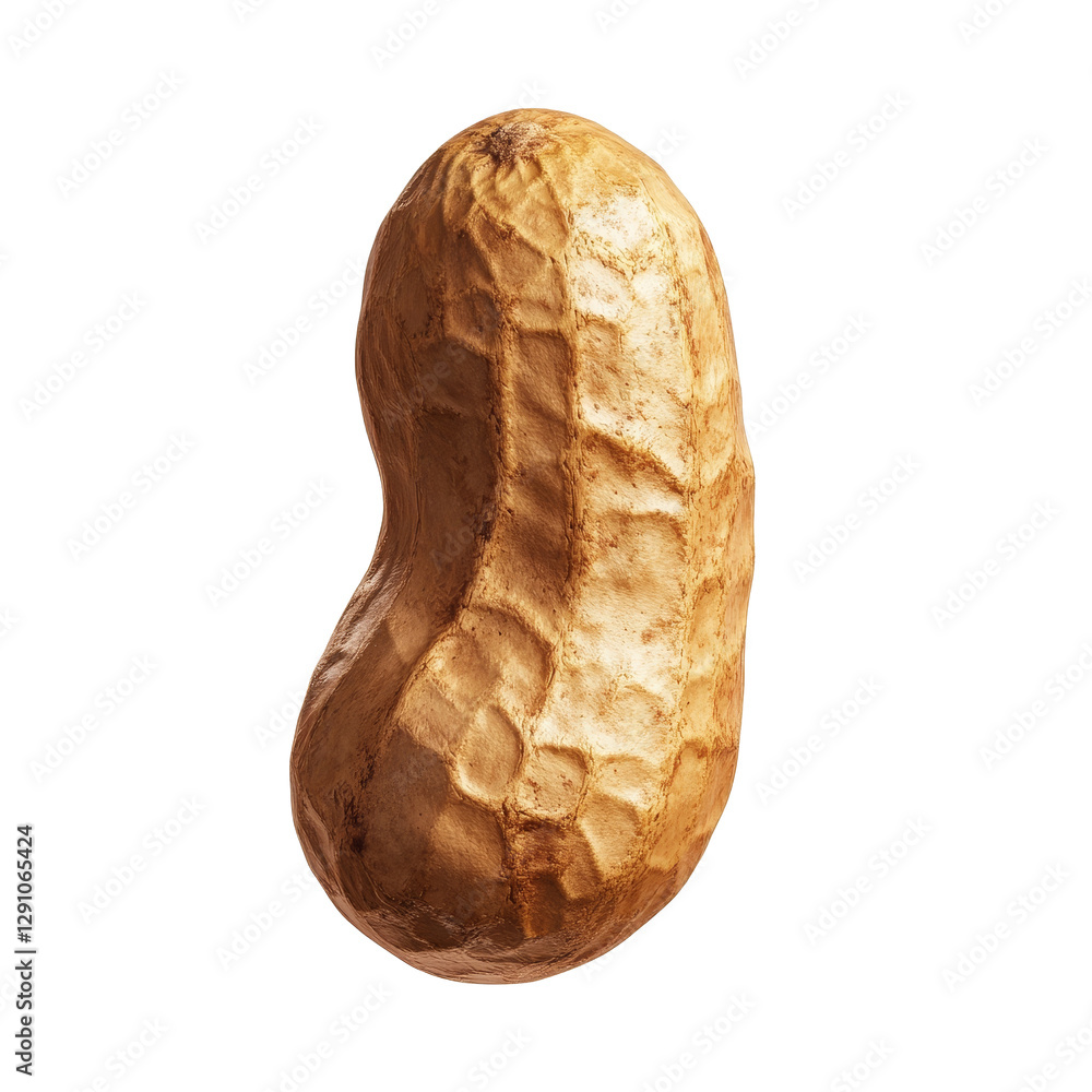 Poster closeup view of a single peanut isolated on a clean background, highlighting its textured shell and 