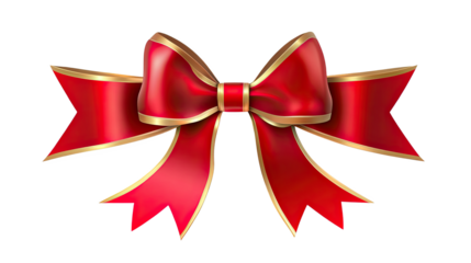 A festive red bow with golden accents, perfect for gift wrapping and holiday decorations.