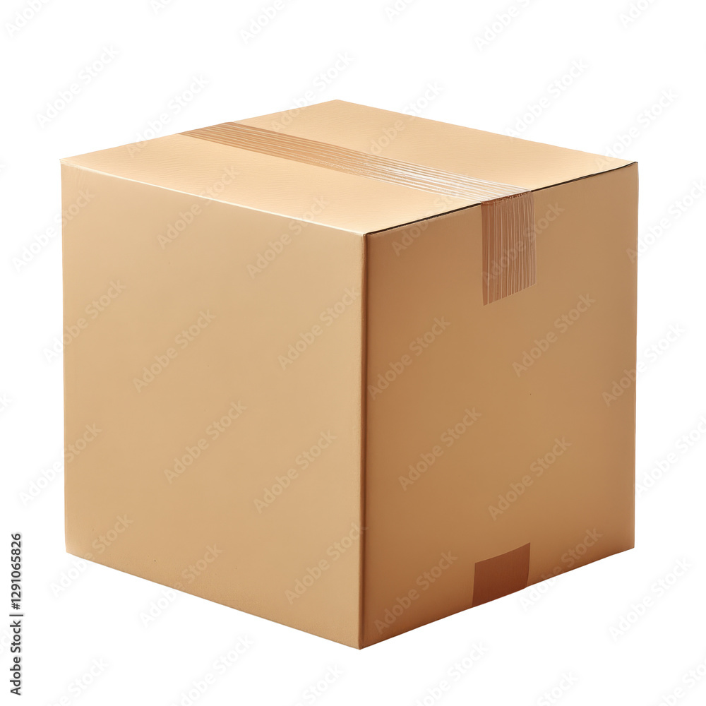 Poster a simple cardboard box resting on a transparent background for creative display or product packaging