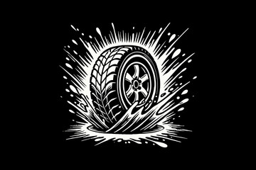 Obraz premium racing car tire dark art black and white illustration design