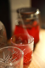 smoke from hot tea in a glass mug