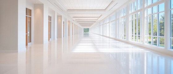 Obraz premium Bright Hallway with Windows and Light Reflections