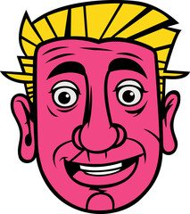 pink colour funky funny face hand drawn vector image with transparent background