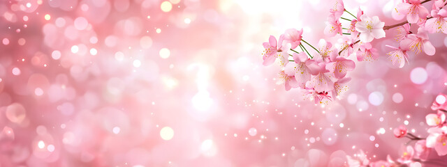 Fototapeta premium A soft pastel background with delicate cherry blossoms and bokeh lights 