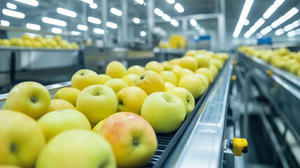 Gala Apples on a Conveyor Belt in a Packaging Warehouse