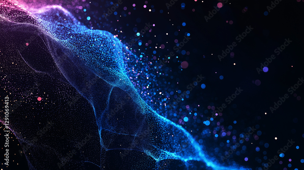Aufkleber abstract particle flow: a mesmerizing display of vibrant particles cascades across the frame, evokin
