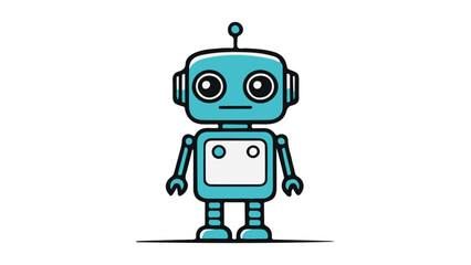funny cartoon robot standing, blue cartoon robot vector simple illustration