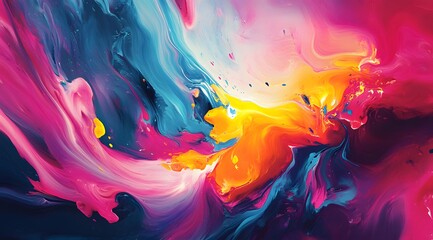 Obraz premium Colorful painting with a lot of different colors and shapes. The painting is abstract and has a lot of movement. The colors are bright and vibrant, creating a sense of energy and excitement