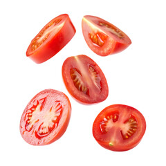 falling slices of tomato on transparent background