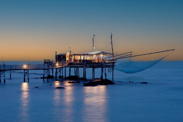 trabocco Palombo is a typical and historic trabocco and restaurant used for fishing fish in the Fossacesia area in the Abruzzo region on the Via Verde dei Trabocchi 