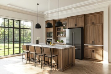 Modern Farmhouse Kitchen with Island and Garden View