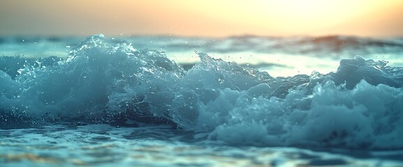 Fototapeta premium Foamy ocean waves crashing at sunrise